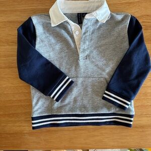 Janie and Jack Gray and Blue V-Neck Sweater with Ribbed Cuffs